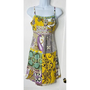 Cabi Dress 6 Y2K Patchwork Smocked Beaded Festival Boho Floral Mini Breathable